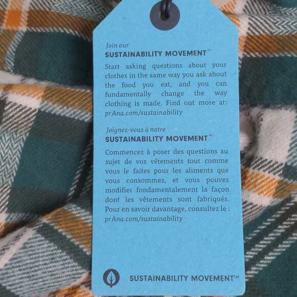 Prana Golden Canyon Flannel Soft Pine Plaid Layer Snaps Pocket Organic M New - Picture 13 of 16